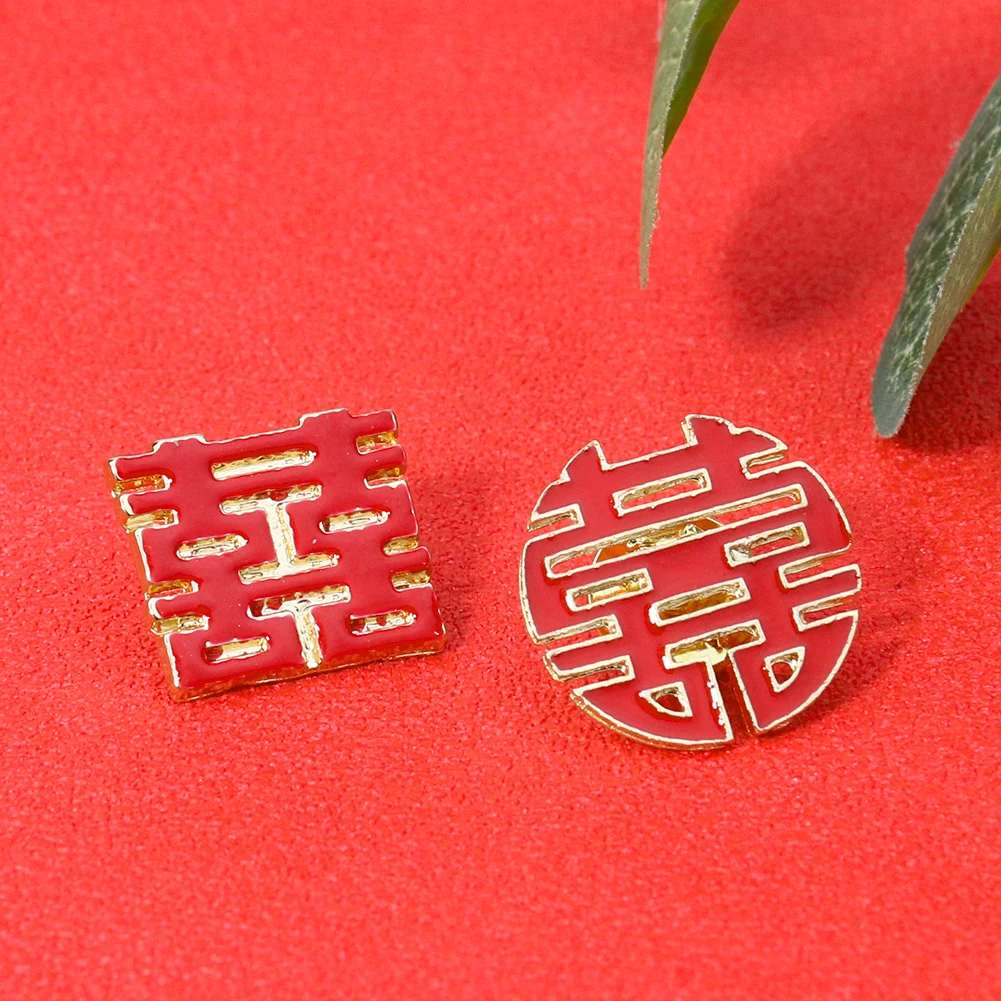 2PCS Chinese Traditional Double Happiness Brooch Pins Romantic Bride Groom Wedding Decoration Badge Brooch Corsage Jewelry