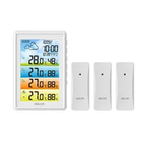 Wireless Weather Station Digital Temperature Humidity Meter Colorful Barometer Forecast Moon Phase Alarm Clock with 3 Sensors#20