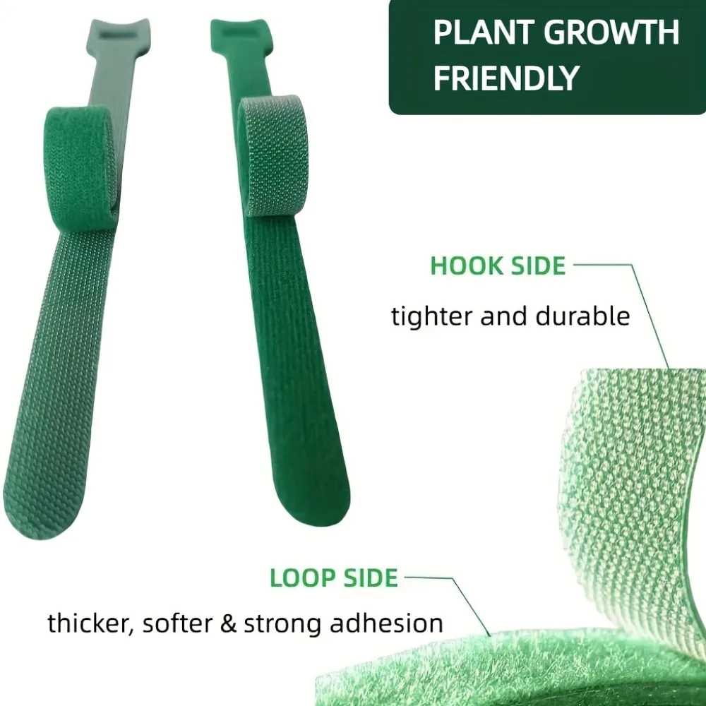 100PCS Back-to-back Hook and Loop Fastener cable ties, wire and data cable straps, organizer ties, nylon green plant ties