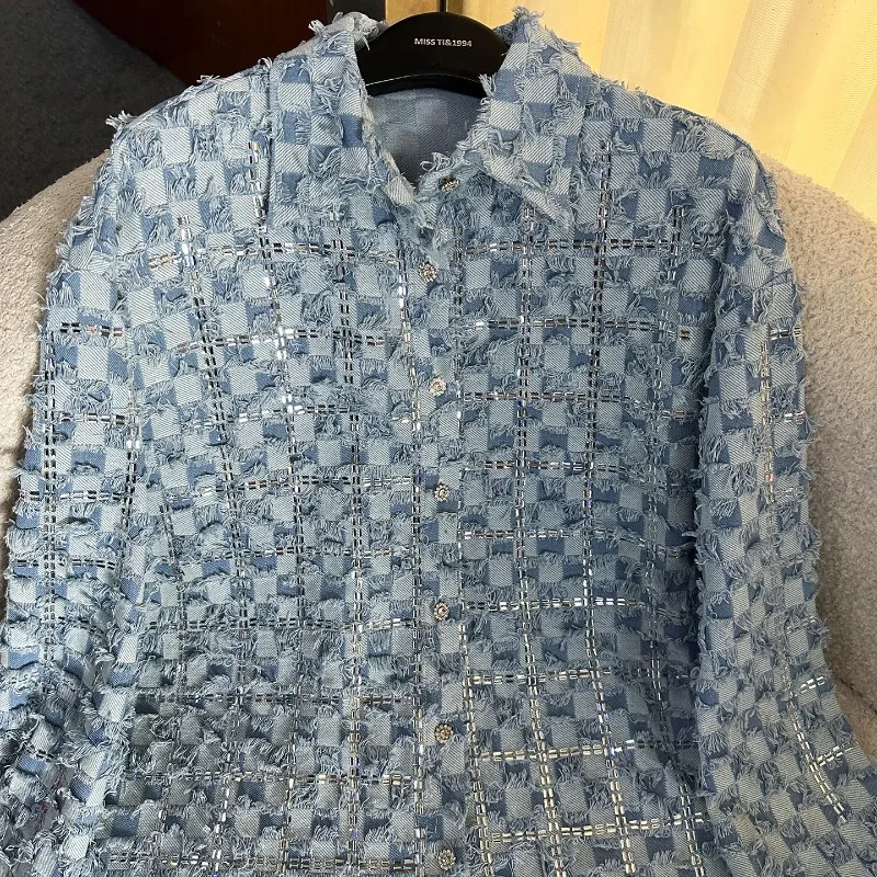 Heavy Industry New Tassel Design Denim Long Sleeves Blouse Jacket For Women's Loose Fashion Casual Top 2025 Autumn New Y2k Shirt