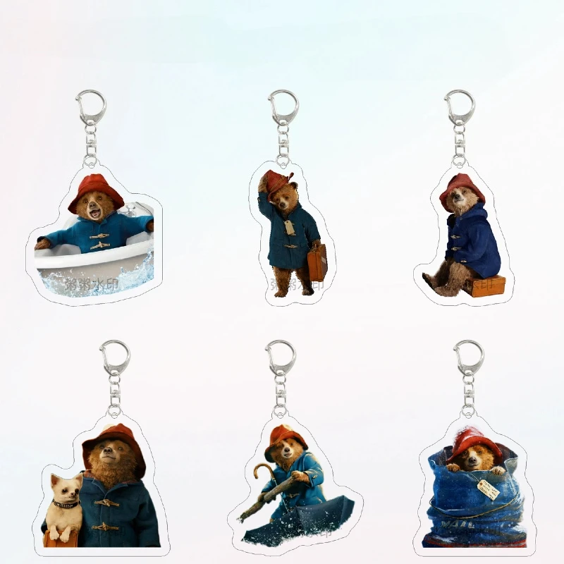 

6pcs/set Paddington Bear Acrylic Hanging Accessories Double-sided Friends' Backpacks Keychains Cute Pendants Creative Gifts