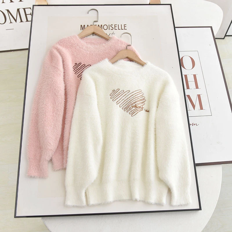 

Мягкий, приятный для кожи вязаный свитер, универсальный свободный зимний свитер с сердечками, удобный универсальный женский трикотаж