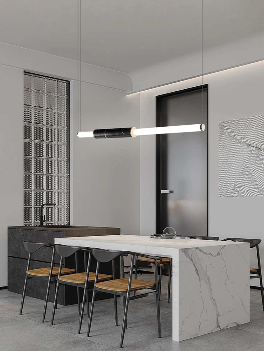 Dimmable LED Marble Linear Chandelier Alabaster