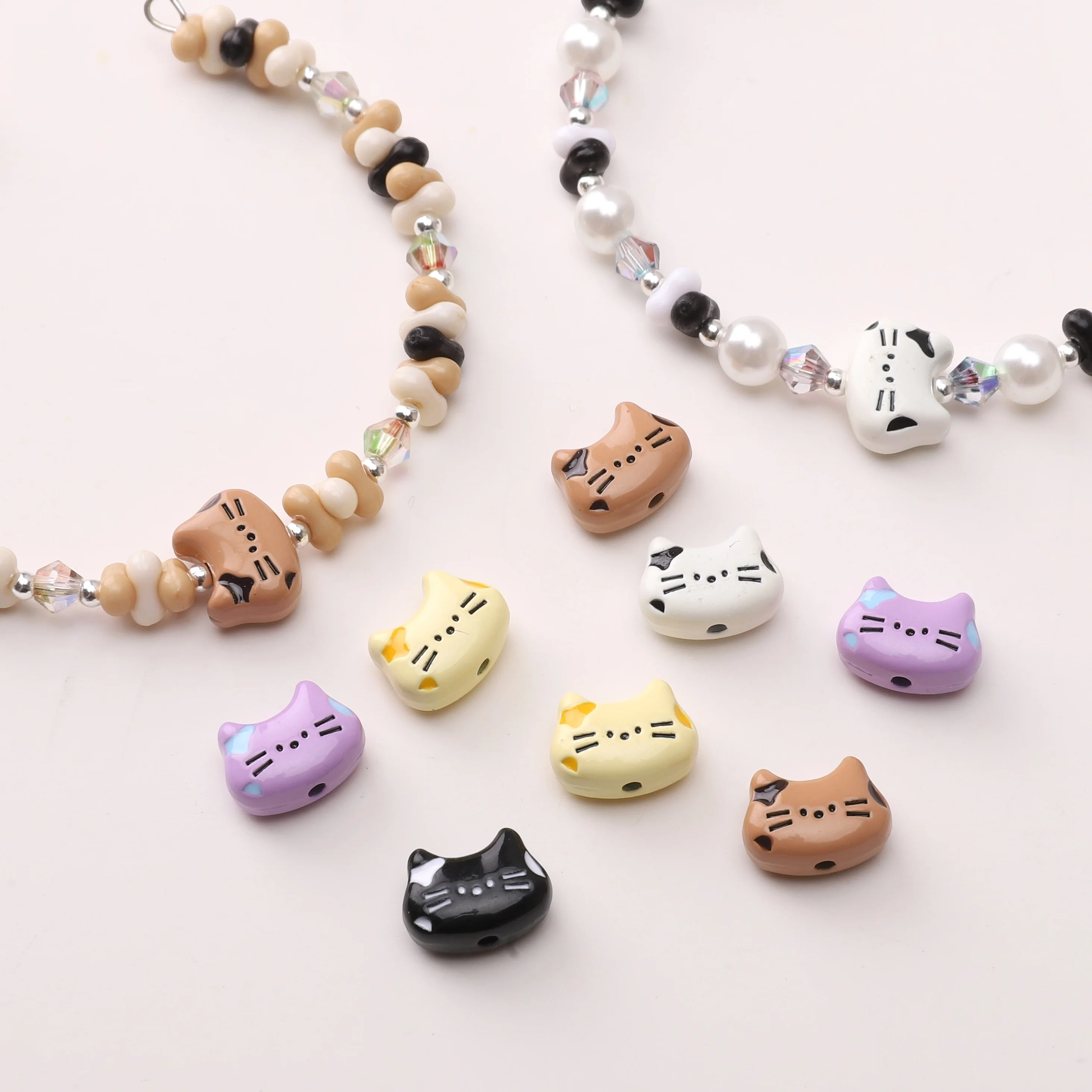 1PC Creamy Cat Beads Head Alloy Pendant Cute DIY Jewelry Making Bracelet Spacer Beads Handmade Marking Accessories