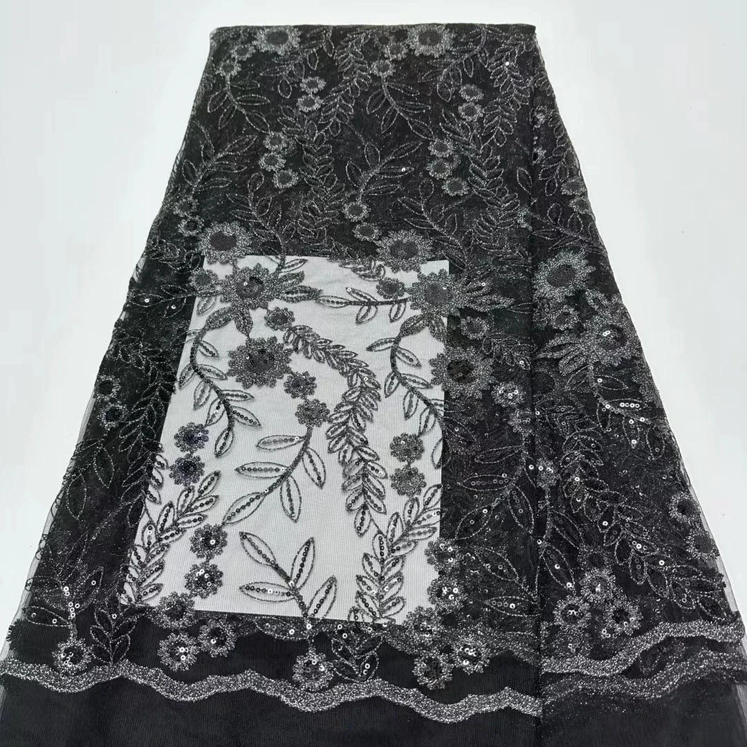 

2024 High Quality French Mesh Embroidery Sequins Lace Fabric African Nigerian Lace Fabric For Wedding Party Dress Sewing LR24103