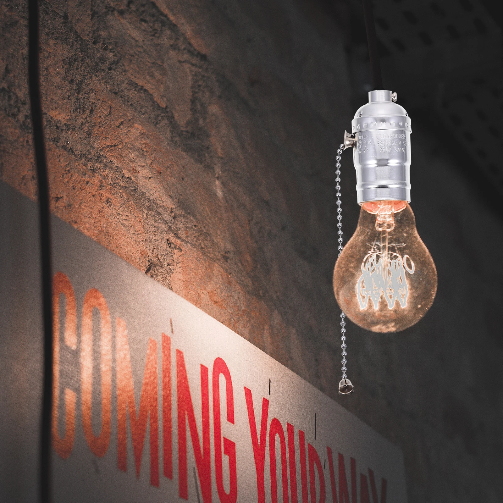 

Retro E27 Lamp Holder Silver Aluminum Pull Switch Pendant Lamps Vintage Light Bulb Socket Adapter Dining Room Office Decor