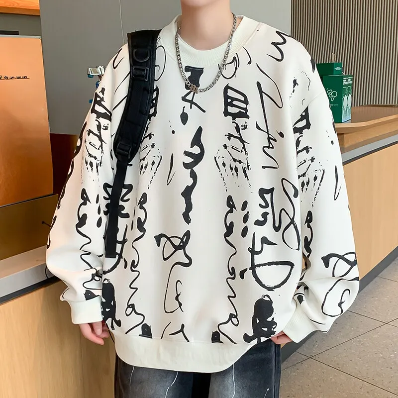 

Fashion Printed Men's Casual Cotton Sweatshirts 2025 Spring Autumn Pull On Hoodies Streetwear Pullovers Long Sleeve Top Clothing