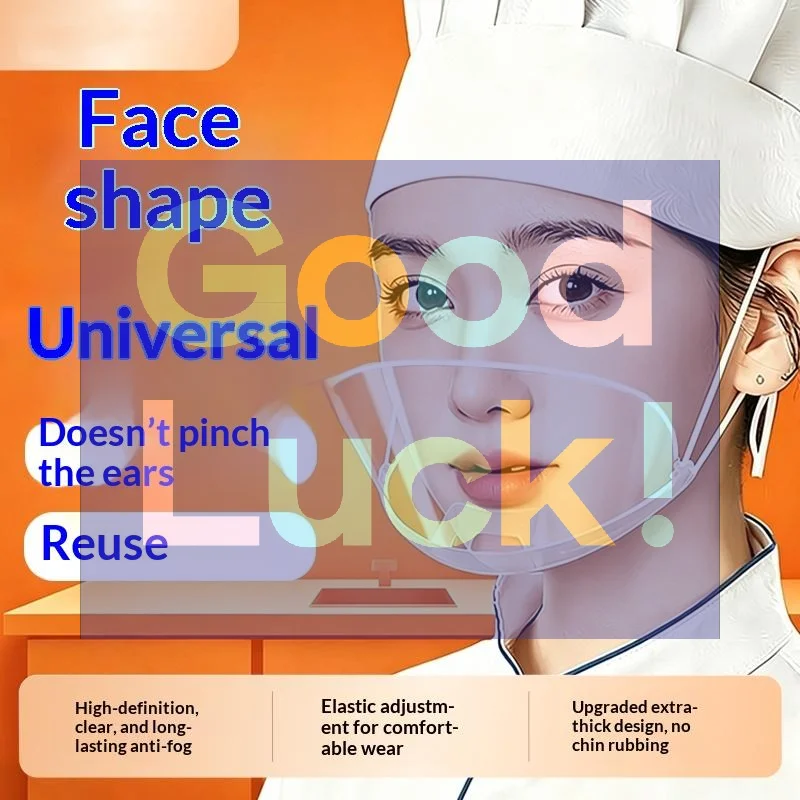 1/3/5/10Pcs Clear Plastic Catering Mask Hotel Beauty Chef Waiter Protective Mask Reusable Visible Splash Proof Mask Mouth Cover