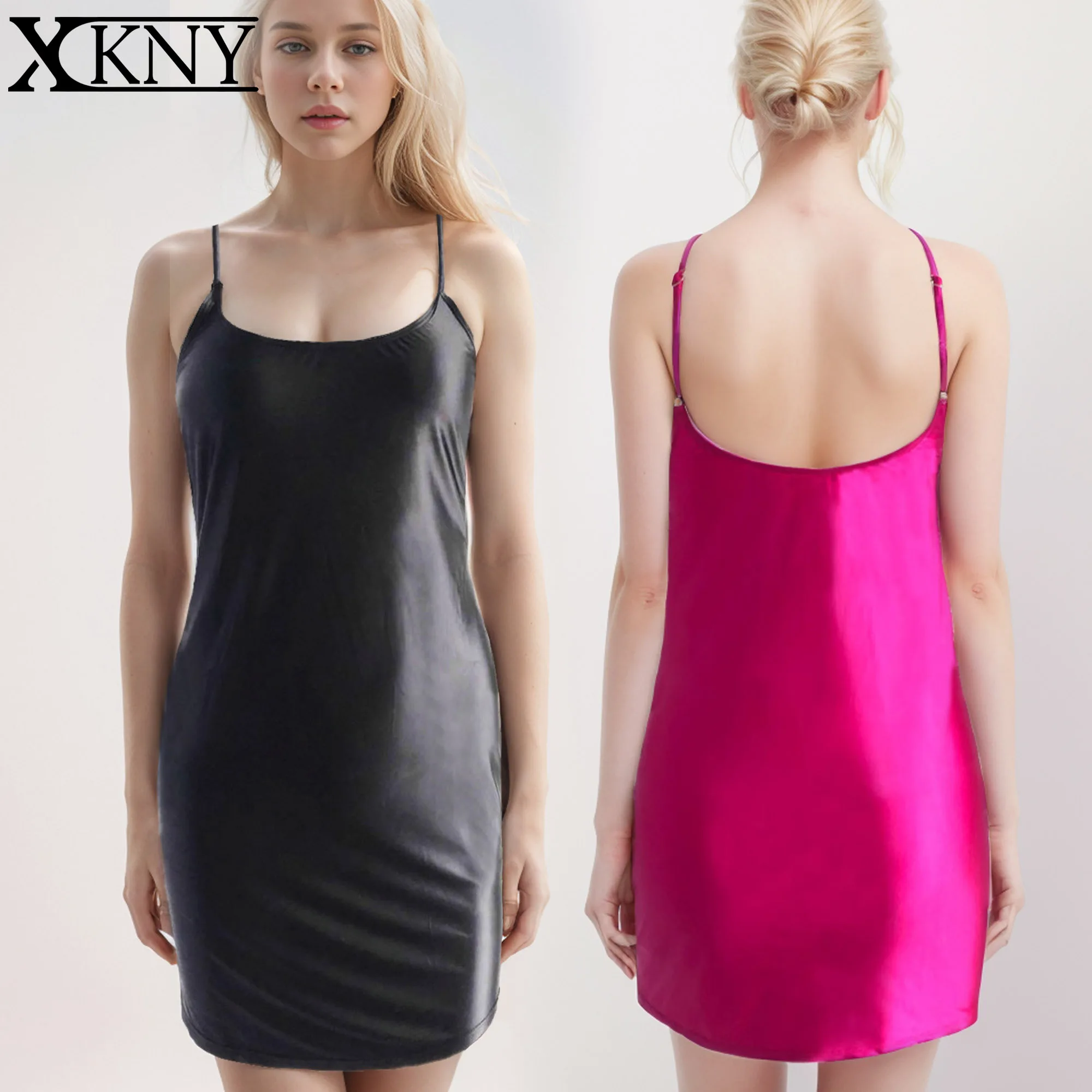 

XCKNY Sexy Satin Glossy bathing dress silky Shiny Sexy sling casual Dresses Oily Glossy Tight crotchless dress Large detail suit