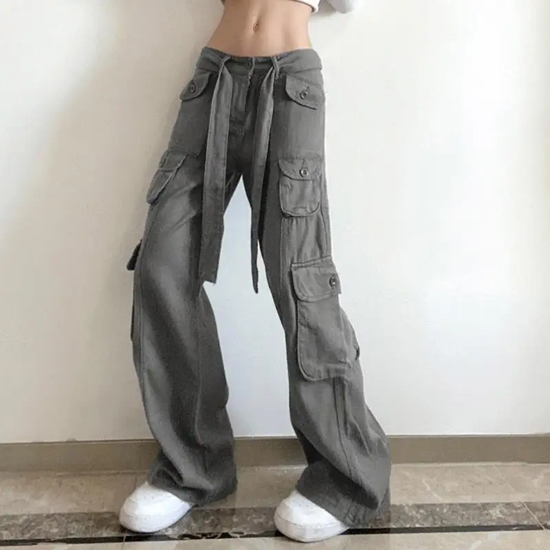 Retro Low Waist Loose Casual Jeans Overalls for Women Comfortable Mid-Low Waist Workwear Sle PVC Material Other Material