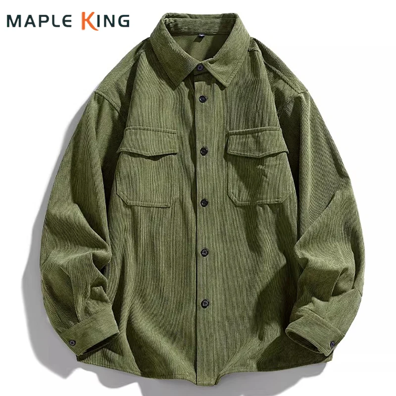 

Vintage Corduroy Man Western Shirt Double Pockets Designer Cargo Workwear 2026 Loose Cardigan Camisas Elegantes Masculina Shirts