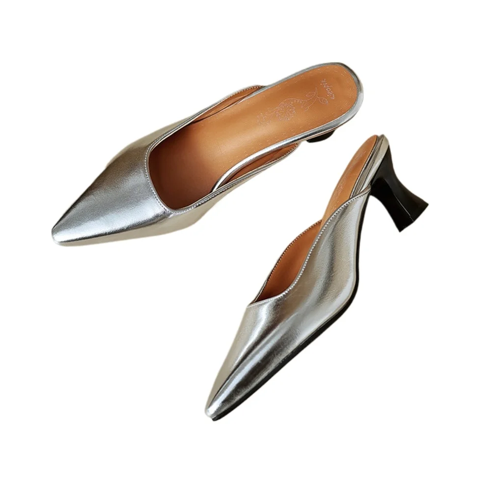 

Plus Size 32-46 Women's Kitten Heel Mules Square Toe Backless Slip on Heels Black Gold Silver Casual Office Shoes &14