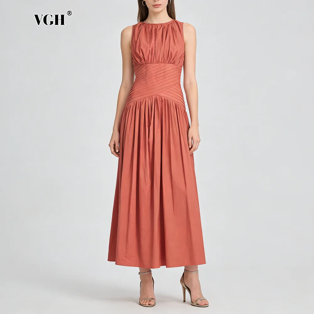

Элегантные оранжевые платья макси без рукавов VGH Vacations для женщин, с круглым вырезом, на молнии, с драпировкой на талии, А-силуэт, для офиса и повседневной носки