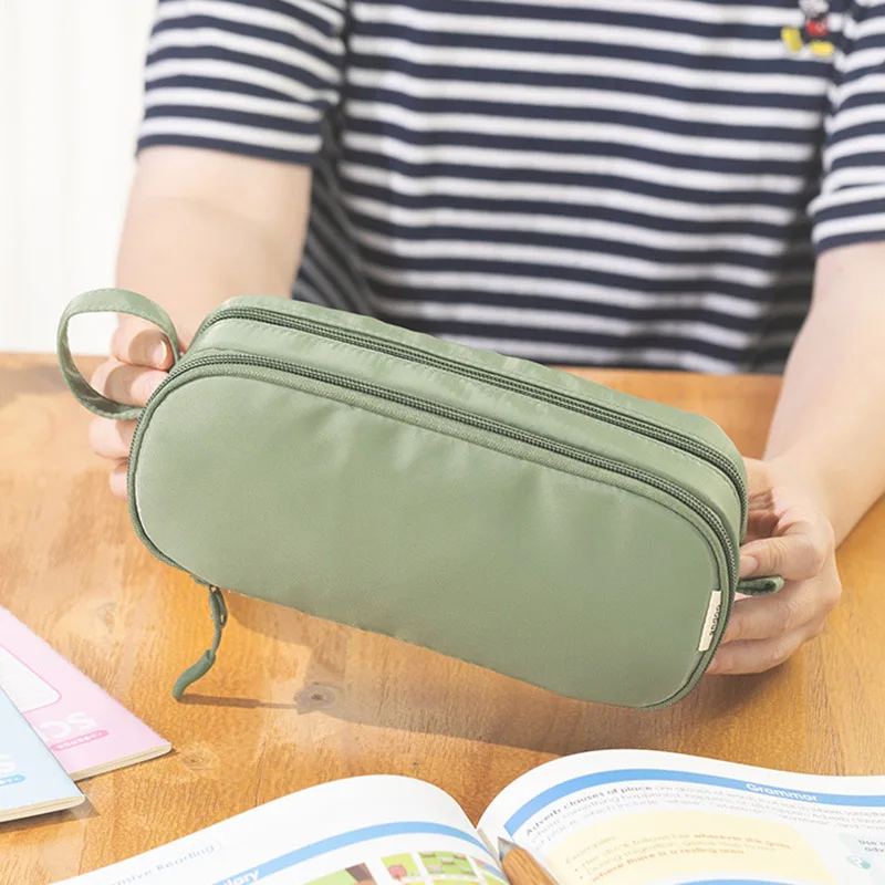 Portable Pencil Case Solid Color Multilayer Student Pen Bag Junior Students Stationery Prize Large Capacity Pencil Bag