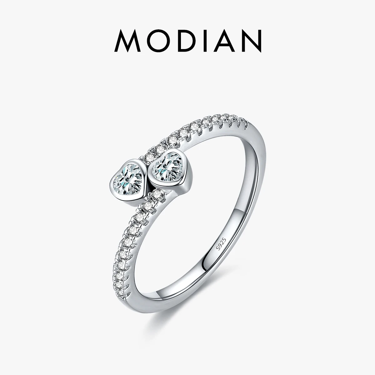 

MODIAN Solid 925 Sterling Silver Charm Romantic Heart to Hearts Zirconia Finger Ring Fashion Original For Women Fine Jewelry