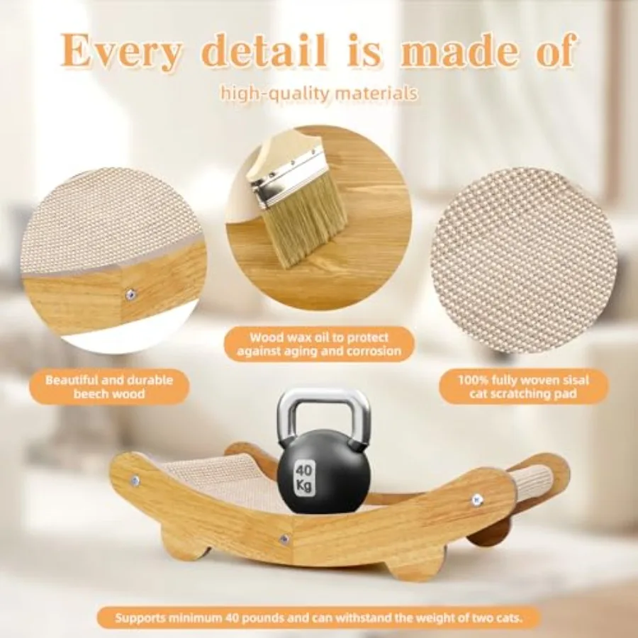 Sisal-Katzenkratzer, Bettform, U für Katzen im Innenbereich, Hängematte zum Kratzen, große Katzen-Lounge mit Holzmöbelschutz, Ausweis