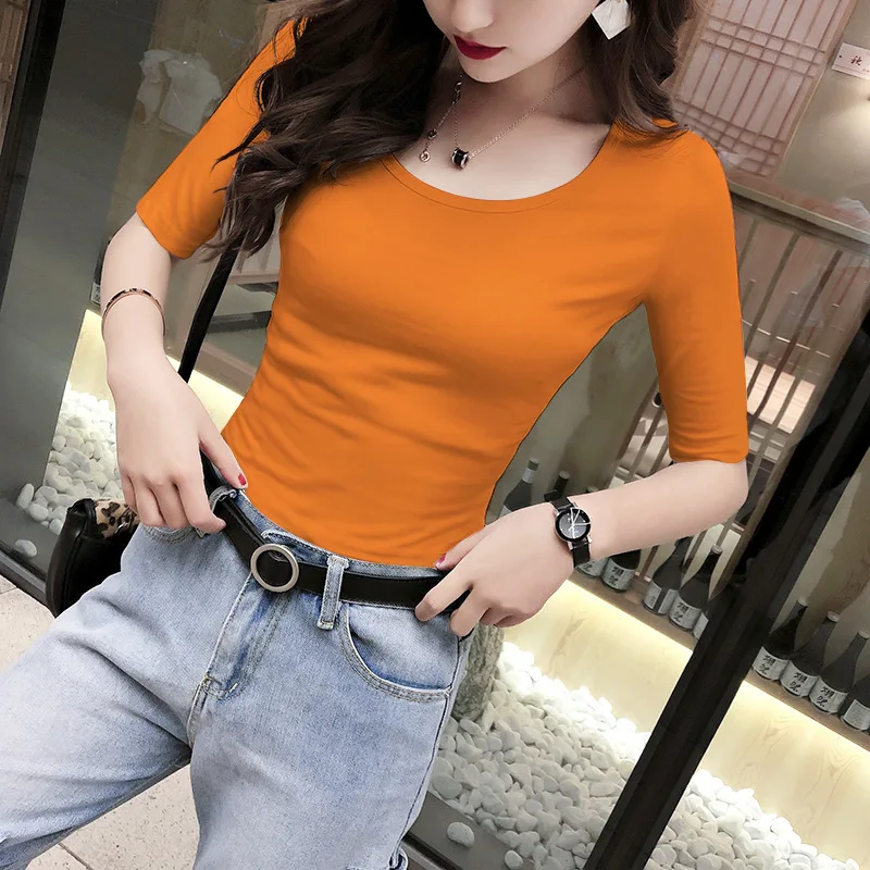 

Comfortable Female Adult Fashion Latin Seven-minute Sleeve Summer New Slim Big Yards Round Neck Half-sleeved Latin Dance Tops