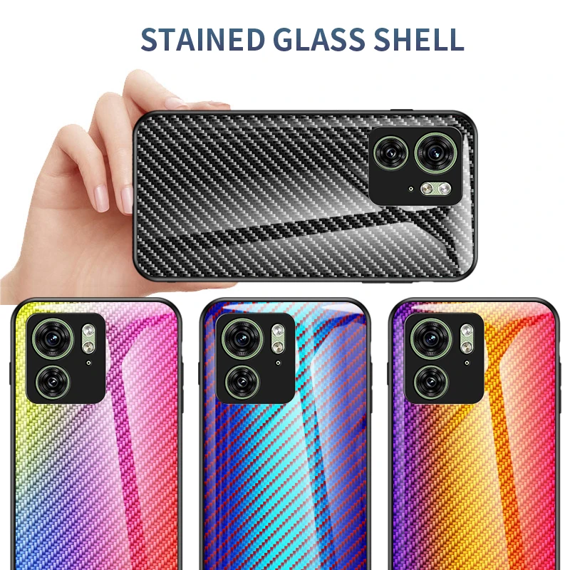 For Motorola Moto edge 40 Neo 30 20 Case Hard Tempered Glass Gradient Carbon Fiber Protective Back Cover For Moto edge 30 Ultra