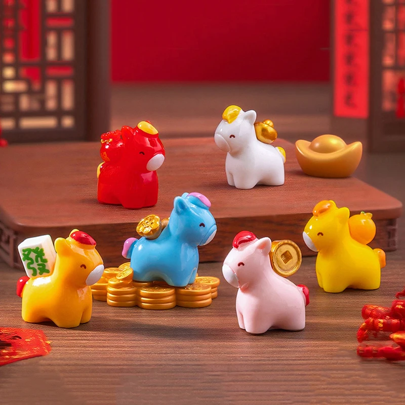 

{MX} Cartoon Lucky Horse 2026 New Year Figurines Miniatures Lucky Ornaments Micro Landscape Decor Home Desk Decoration Gift