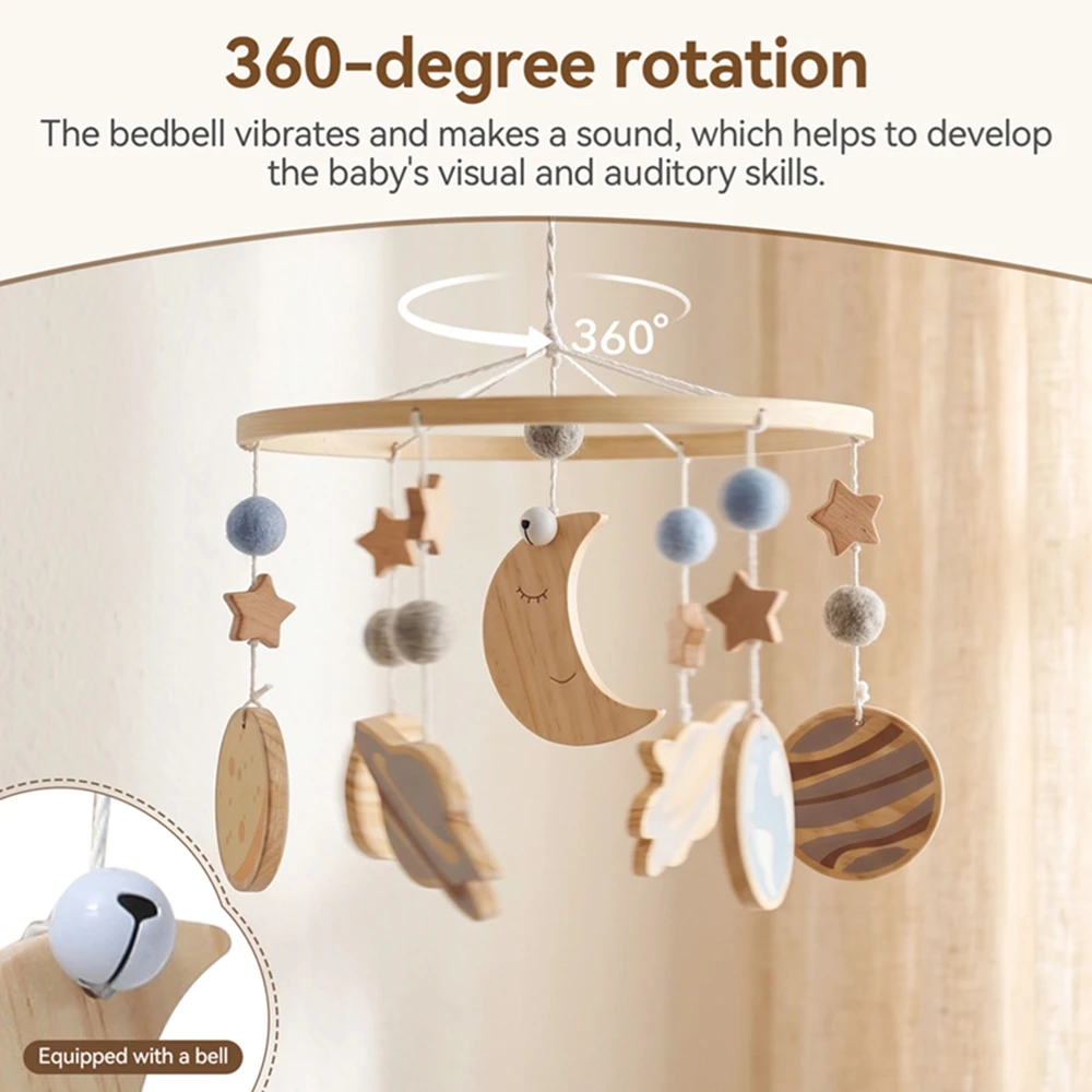 Astronaut Rocket Bed Bell Rattle Space Crib Mobile Wooden Rotation Baby Toys Baby Mobile Hanging Toys Bracket Gifts