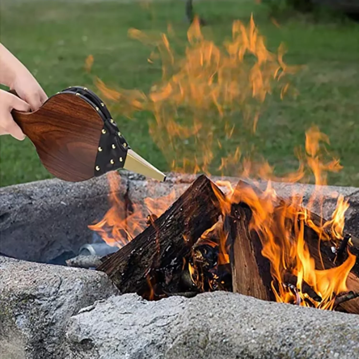 Wood Portable Manual Fireplace Blower Hand Fan Outdoor Barbecue Appliance Leather Bellows Duster  Stoves Living Rooms