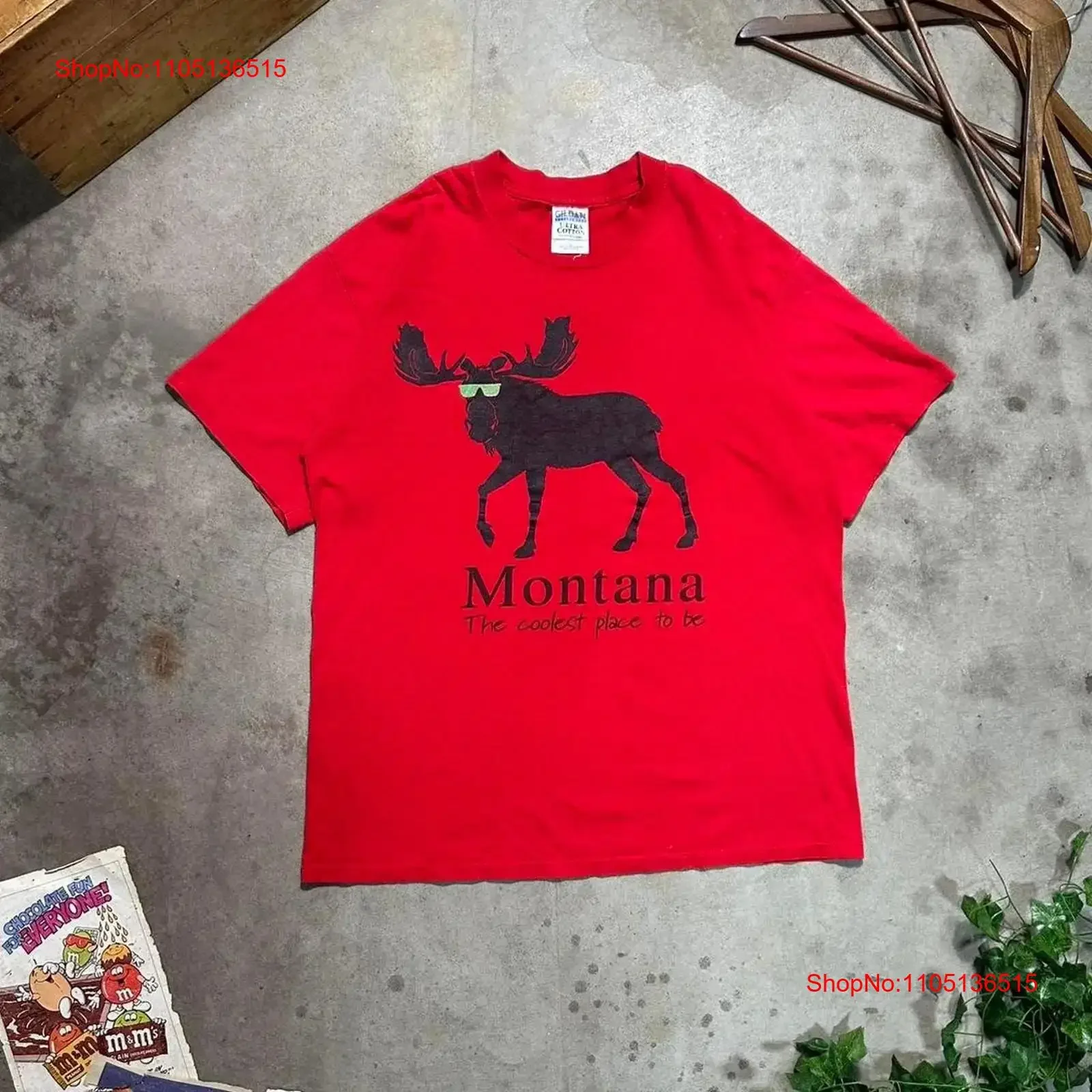 Vintage Y2K 2000s Montana Moose Comedy camiseta para hombre grande rojo negro Humor broma vintage lavado homme Casual gráfico cómodo