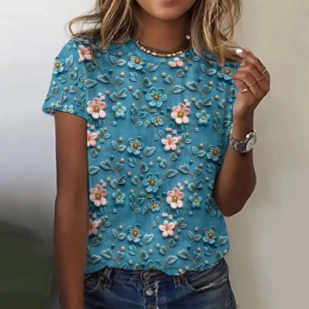 Summer Flower 3D Print T-shirts Women Streetwear Harajuku Casual Fashion Y2k Short Sleeve T Shirt O-neck Tees Tops Clothing