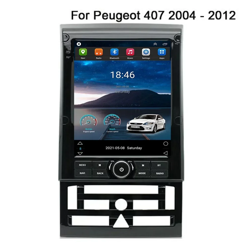 9.7 Inch Wireless Car Android 14.0 Carplay For Peugeot 407 2004-2008 Tesla Style Car Multimedia Player 5G Wifi Touch Display