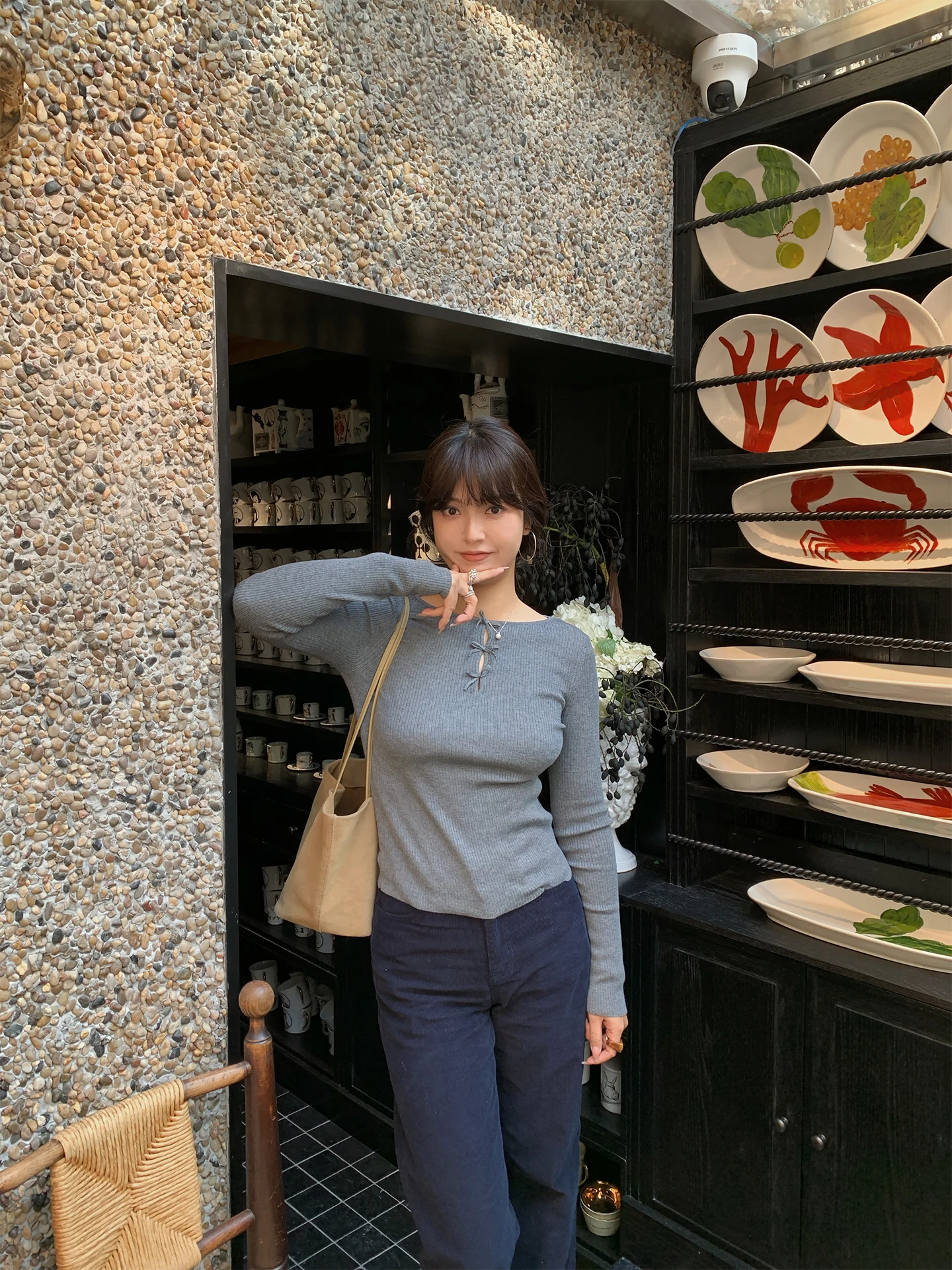 

Baby Sister Knot Hollow out Woolen Knitted Long Sve Girls Base Layer Top French Sle Slim Fit Daily Wear