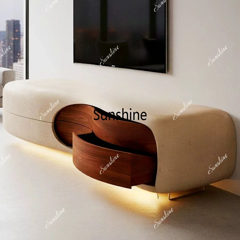 French cream-style TV cabinet, two-tone low cabinet in the living room