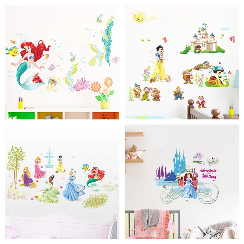 Preciosa pegatinas de pared de princesa para decoración de habitación de niños, Cenicienta, Blancanieves, Sofía, arte Mural de dibujos animados, calcomanía Diy para niñas, póster de Pvc