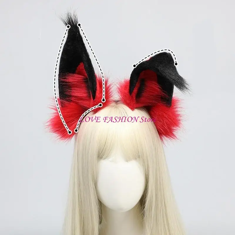 

Plush Devil Ear Hairhoop Role Play Headband Festival Costume Halloween Headpiece Y166