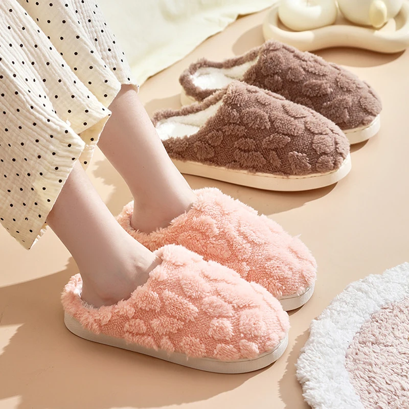 Women Home Slippers Indoor Bedroom Light Couple Cotton Slipper Solid Color Soft Flip Flops Autumn Winter Warm Furry Plush Shoes