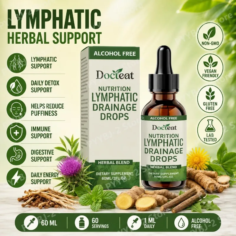 Gotas líquidas para drenaje linfático que favorecen la salud linfática y promueven la desintoxicación — Vitamina B12, extracto de diente de león y plantago