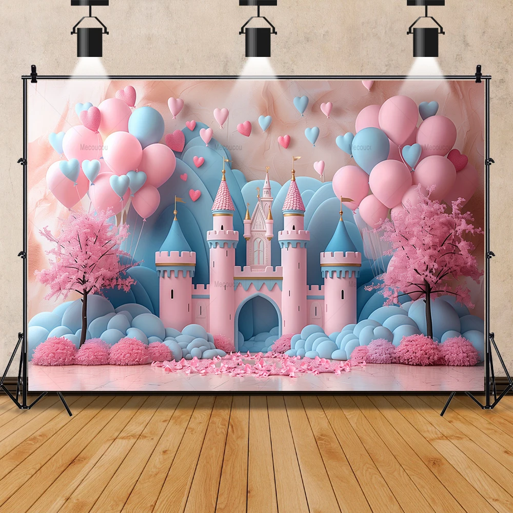 Princess Pink Castle Girl Banner Backdrop Custom Newborn Kid Room Birthday Party Photography Poster Decoration Studio Background