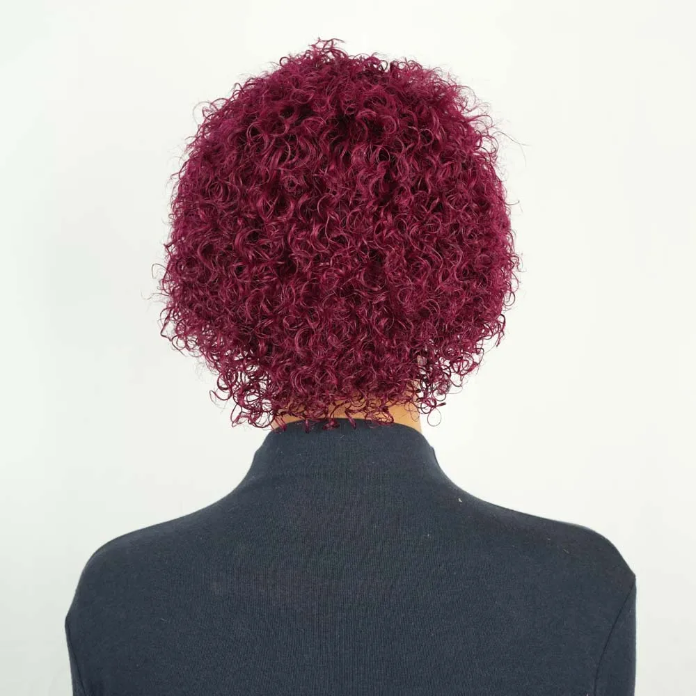 قصيرة عابث الأفرو شعر مستعار شديد التجعد النبيذ بوب شعر مستعار مع الانفجارات البرازيلي آلة صنع ريمي خصلات الشعر المستعار الإنسان جيري مجعد للنساء #4