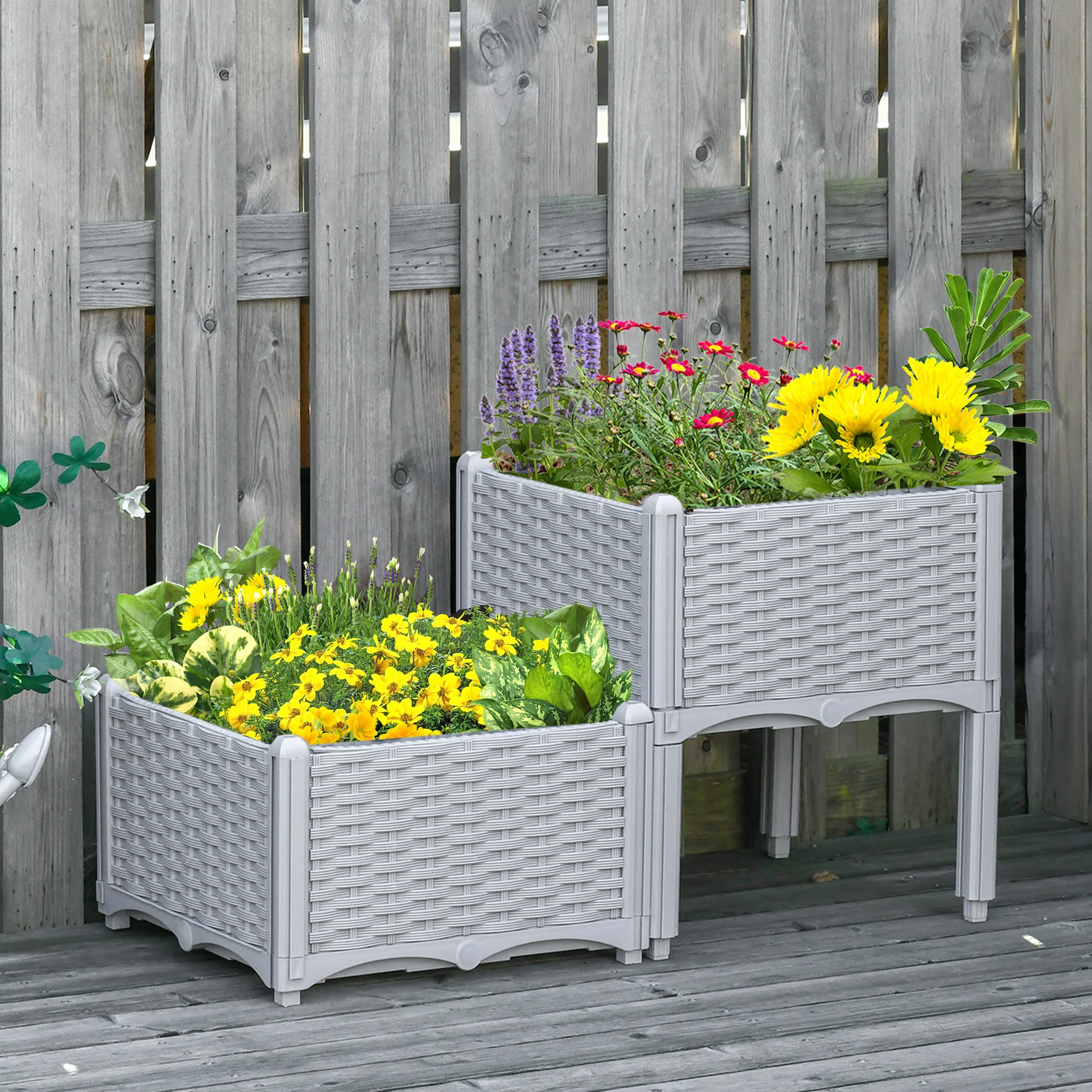 2-Piece Raised Garden Bed with Legs, Self-Watering Planter Box Raised Bed to Grow Flowers, Herbs & Vegetables, Gray