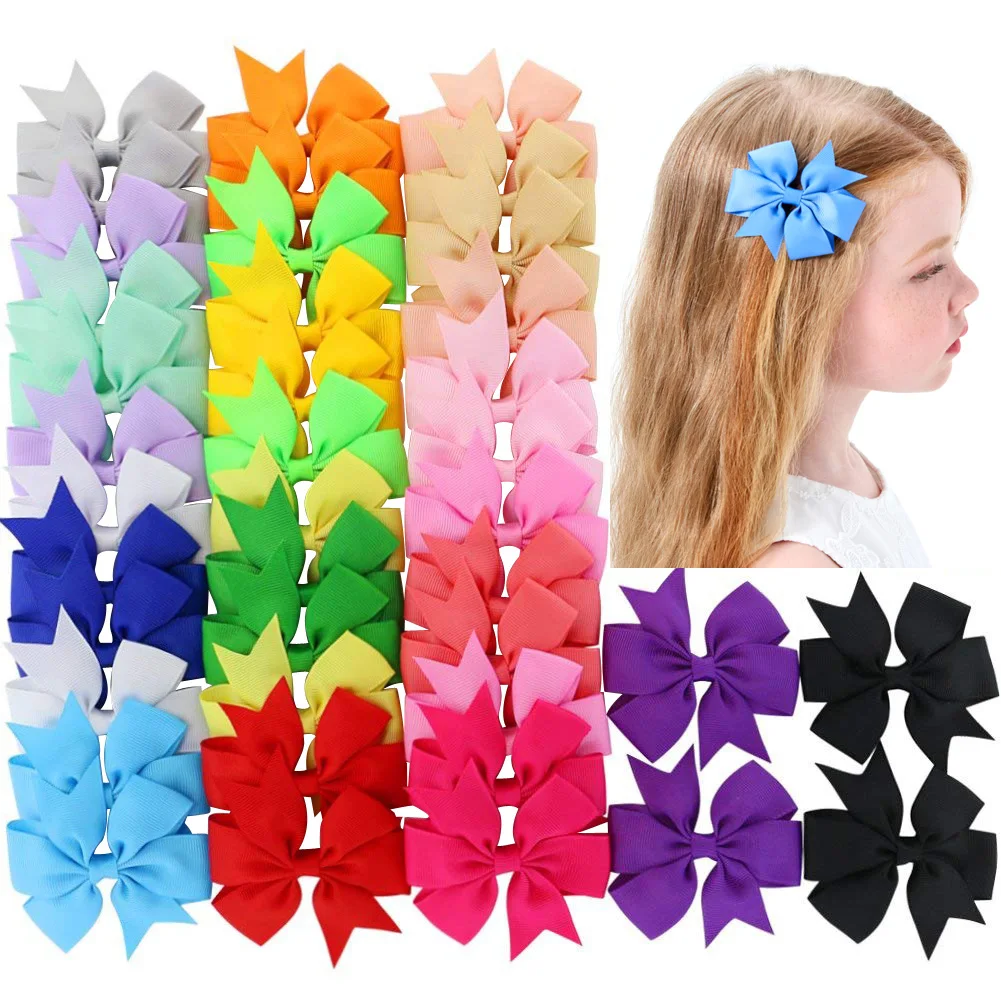 10Pcs Candy Colors Solid Grosgrain Ribbon Hairpin Girl\'s Hair Bows Boutique HairClip Headware Kids Hair Accessories