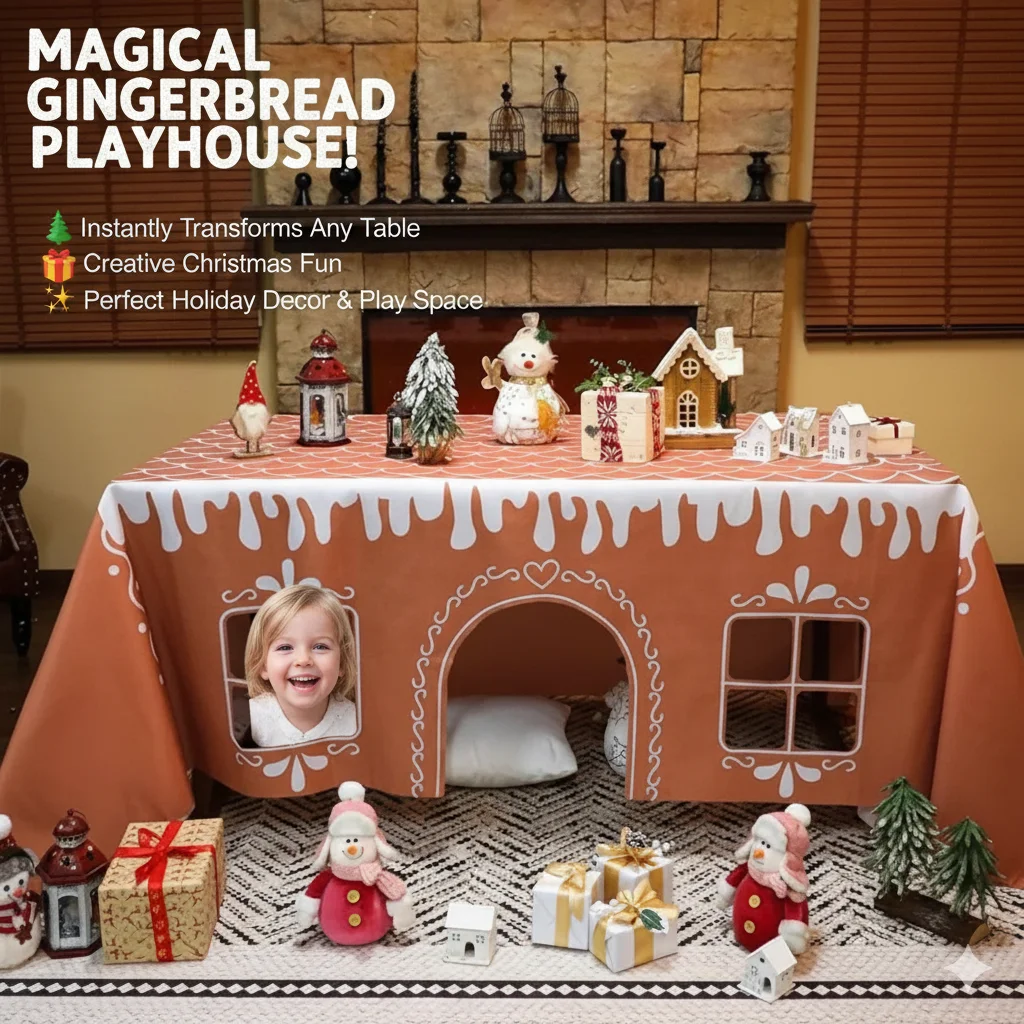 Weihnachten Tischdecke Lebkuchenhaus Muster mit Fenstern Urlaub Tischdecke Esszimmer Dekor Santa Party Kind Spielhaus Setup