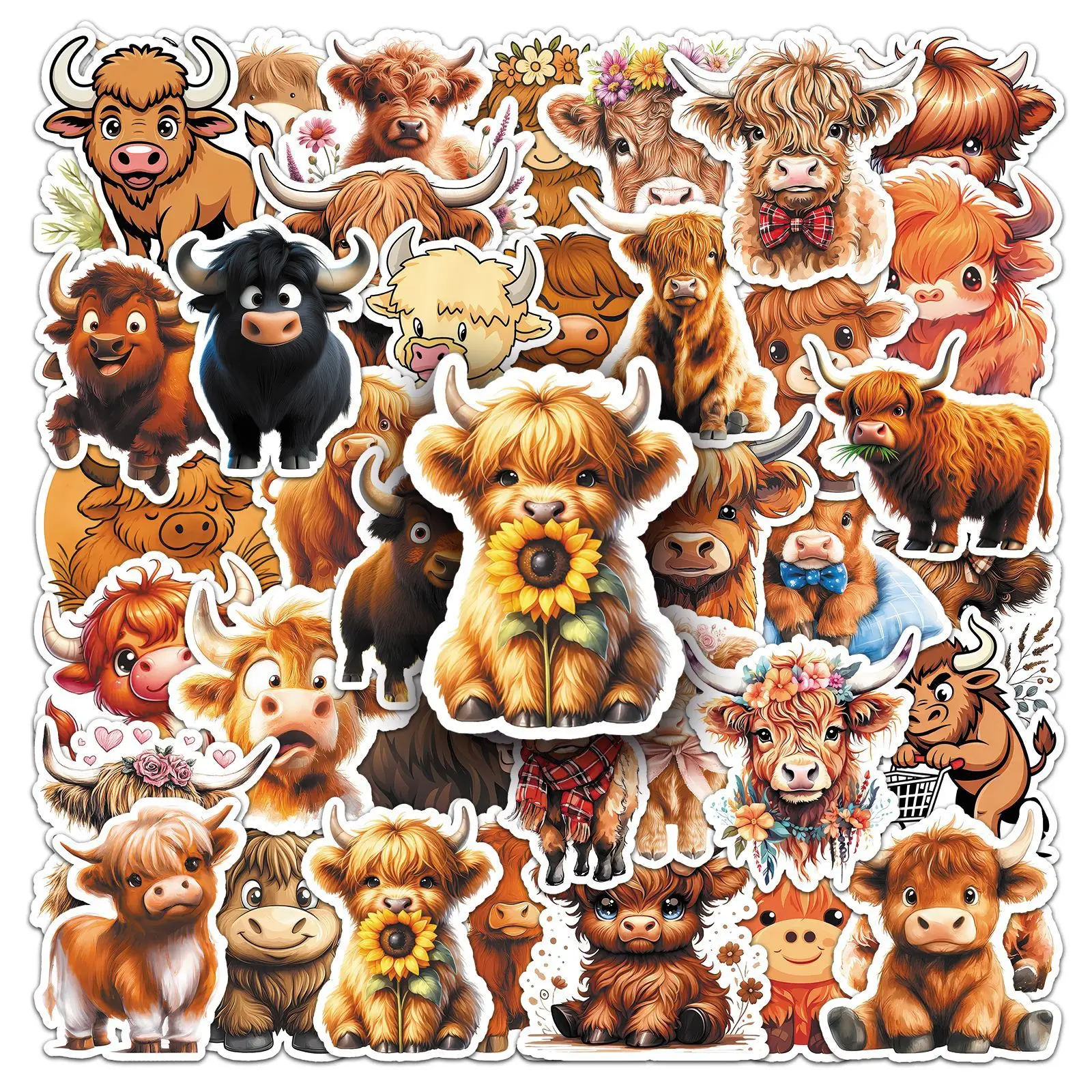 

50Pcs Cartoon Highland Cow Sticker DIY Decoratiophone Luggage Laptop Guitar Bike Skateboard helmet fridge Toy waterpro sticker
