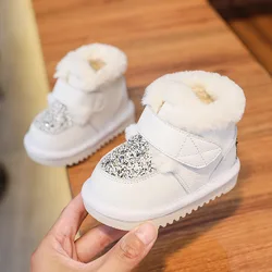 Scarpe invernali da ragazza in cotone scarponi da neve per bambini di 1-2 anni scarpe da passeggio addensate in peluche scarpe antiscivolo per bambini scarponi da neve per bambini