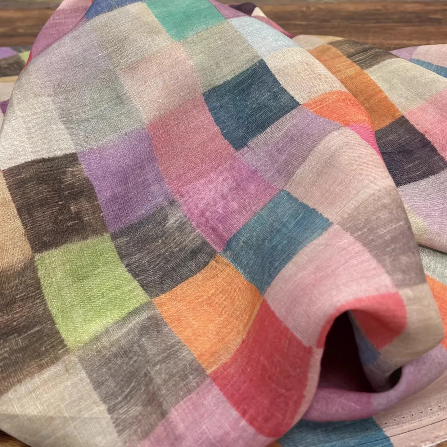 

1yard Multi-color grid printing tissus cheongsam robe dress pants shirt coat fabrics for material High quality ramie fabric