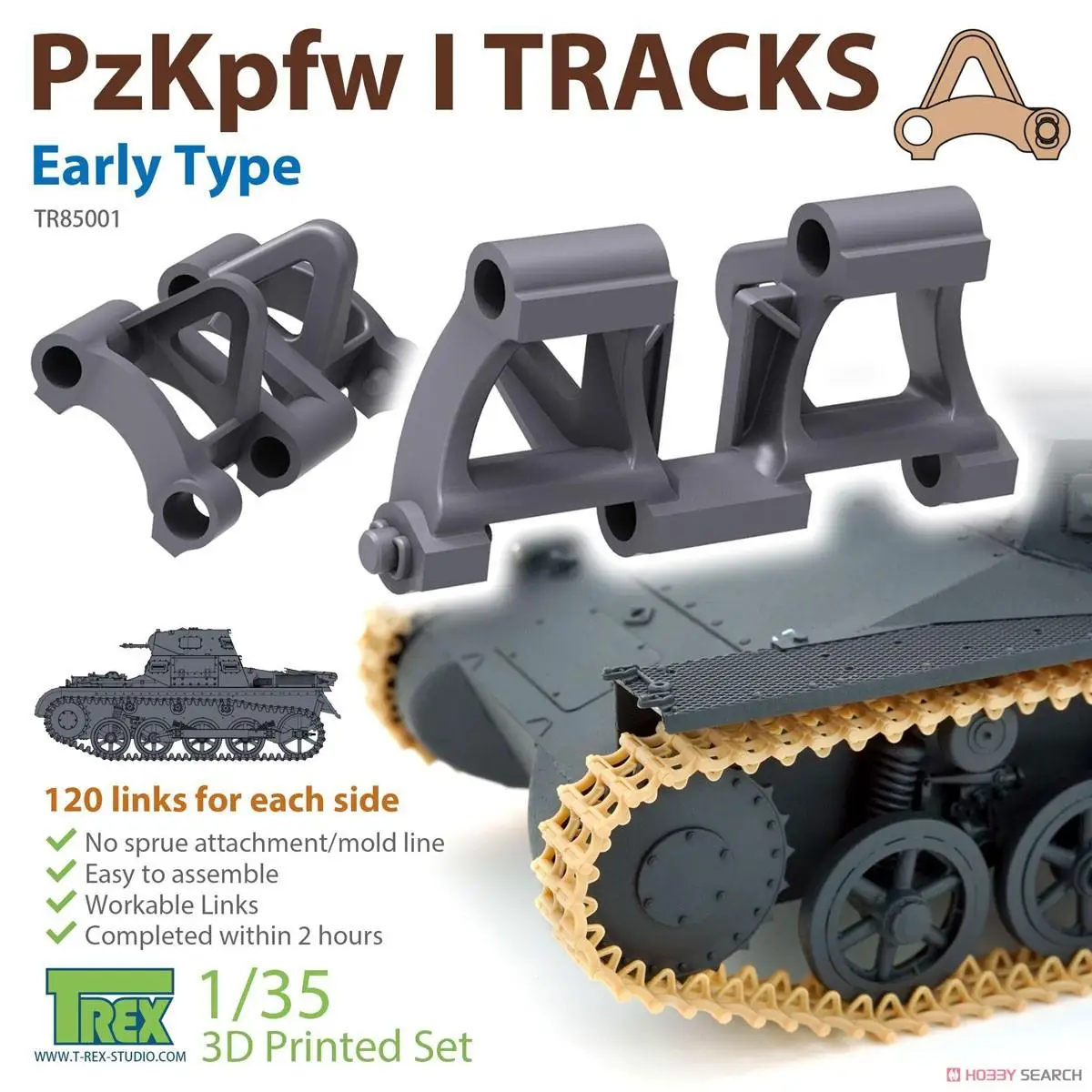 

T-REX 85001 1/35 PzKpfw I Tracks Early Type for Ausf.A Plastic model