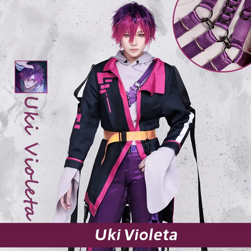 Vivi-Cos Anime Virtual Youtuber Nijisanji Uki Violeta Cosplay Handsome Cool Men's Costume Halloween Role Play Set New S-XL