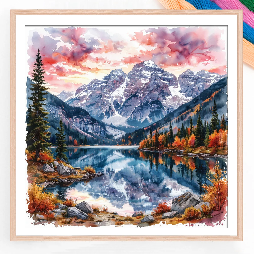 11CT Landscape Theme Cross Stitch Fall Snow Mountain Forest Embroidery Kit New Arrival Decor for Home Decoration