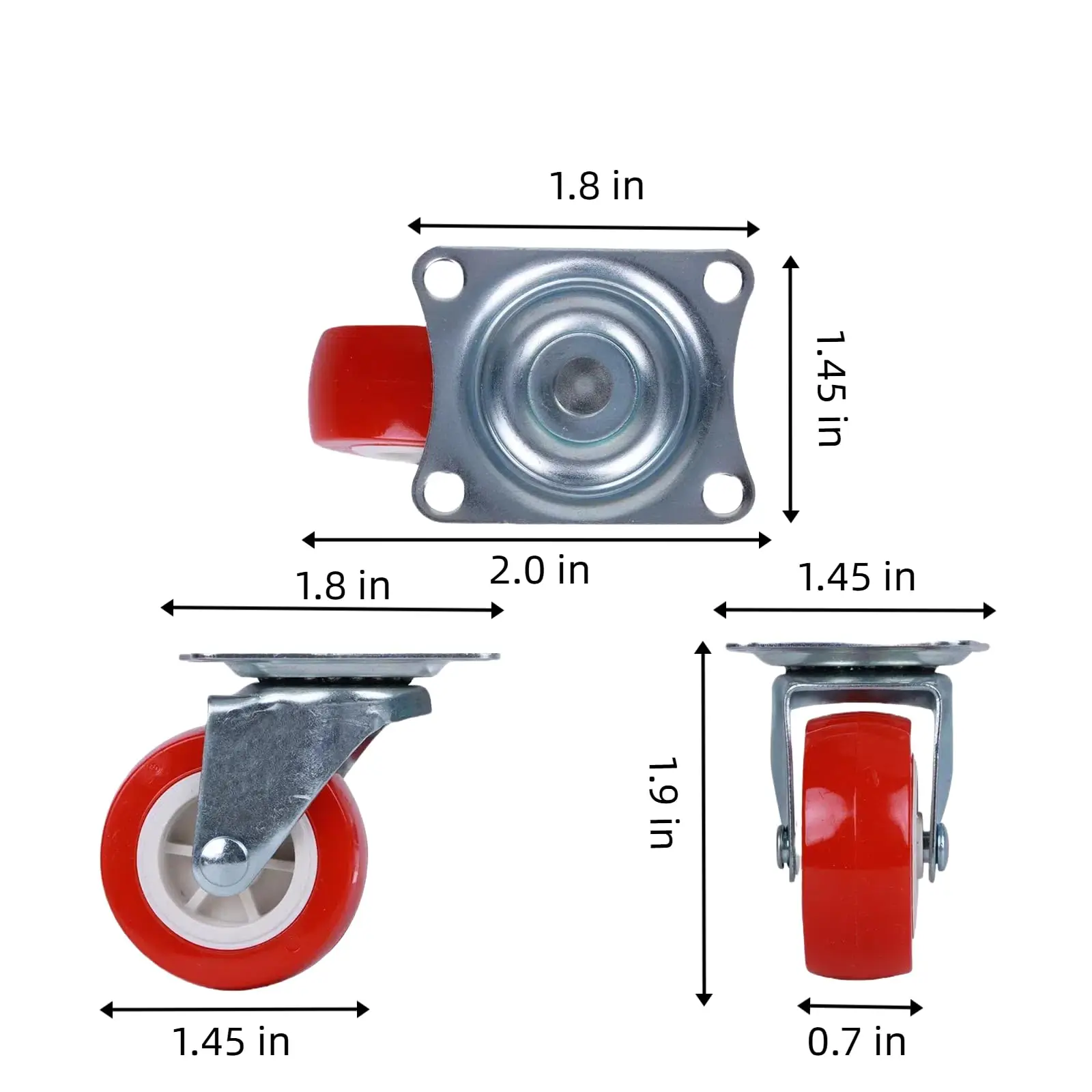 Car Heavy Duty Swivel Castor Silent Trolley 360 Degrees Swivel 1.5 Inch Red Wheels for Car Tool Platform Trolley Accessorie Tool