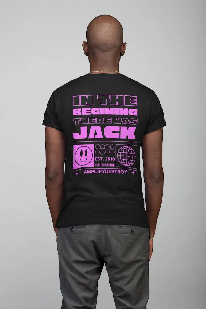 JACK UR BODY Classic Fit AmplifyDestroy Print Tee Shirt House Music Rave 90s Dj