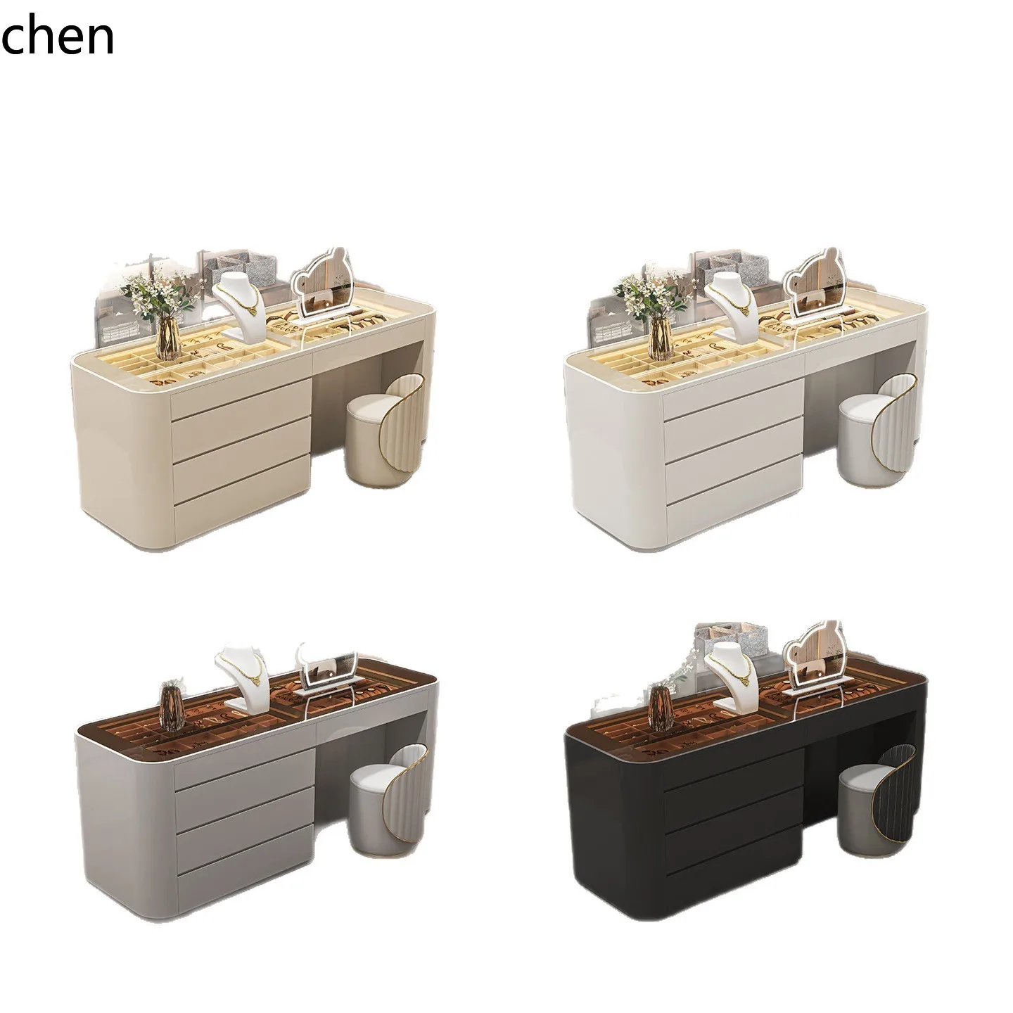 HT Cloakroom Center Island Solid Wood Floor-standing Jewelry Cabinet Dressing Table Storage Integrated Cabinet New Model