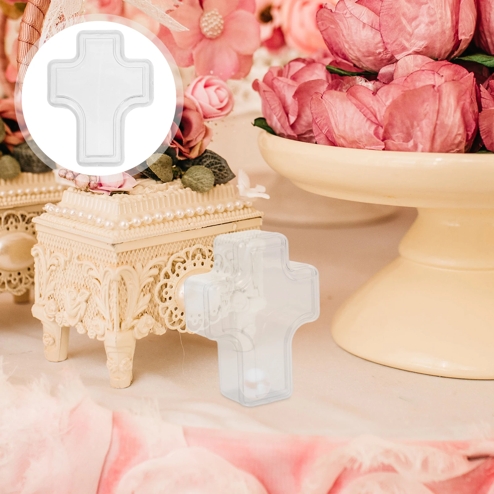 

4 pcs Clear Cross Shaped Jewelry Storage Box Transparent Organizer For Earrings Rings Bulk Travel Home Use Protective Lid High