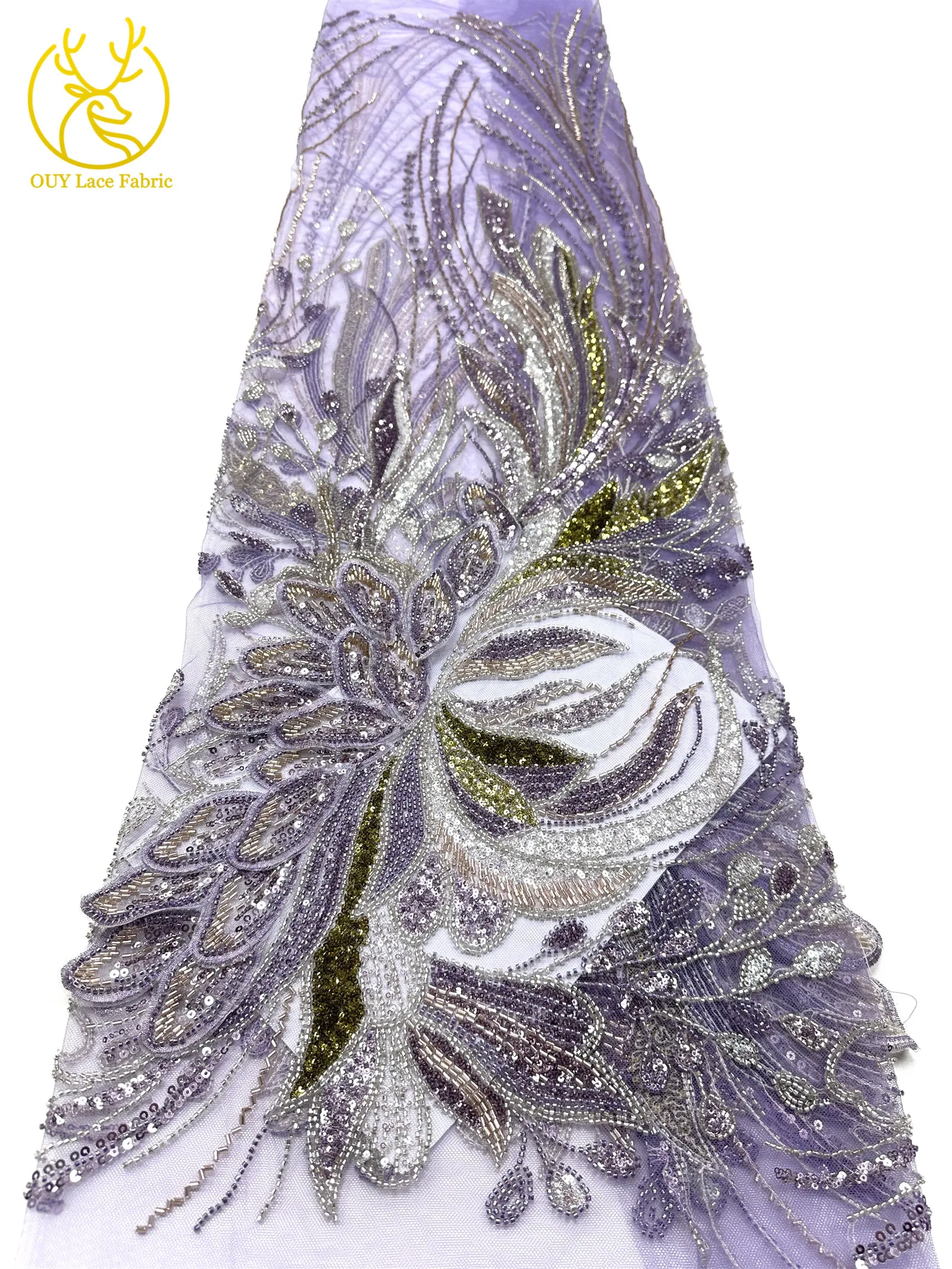3D Afrikanischer DIY handgefertigter bestickter Perlen-Spitzenstoff, hochwertige nigerianische Pailletten-Französisch-Spitze aus Tüll für Damen-Hochzeitskleider – Detail 24